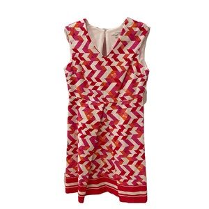 Knee length colorful dress.